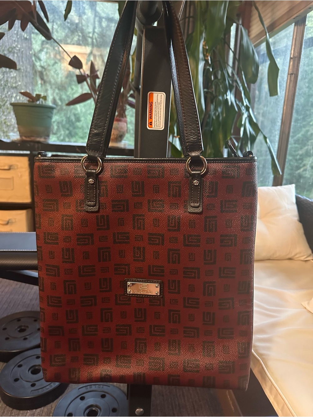 Guy Laroche Brown and Black Logo Print Tote Bag